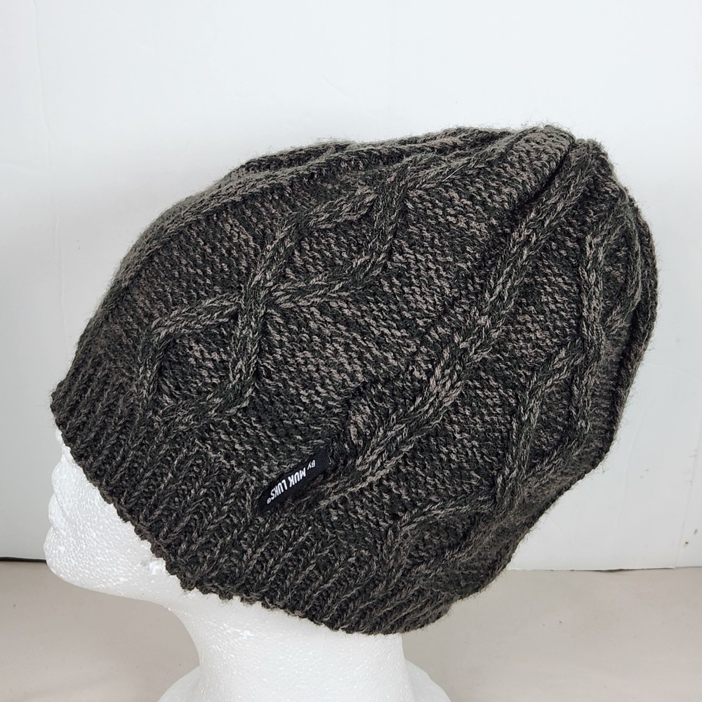 Muk Luks‎ Men's Knit Beanie Hat Olive Green Cable Faux Fur Lined Winter